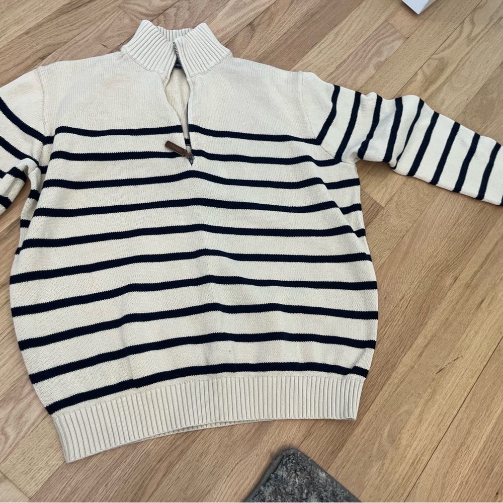 Striped cream and black Brandy Melville half zip sweater